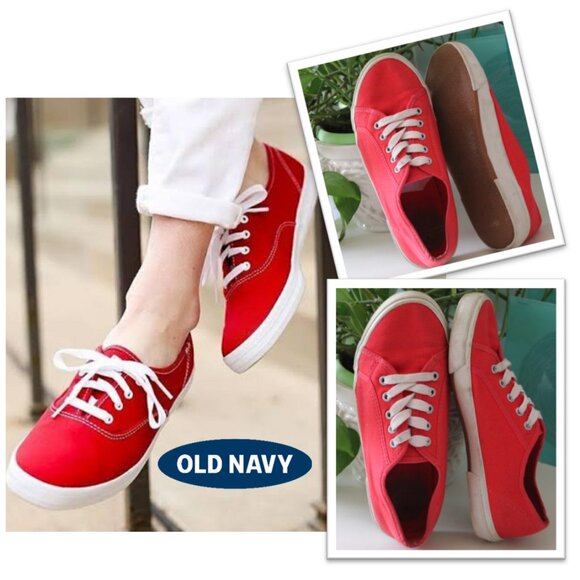 Old Navy Retro-Vintage Lace-Up Canvas Sneakers - Red, Size 7 - Picture 14 of 14
